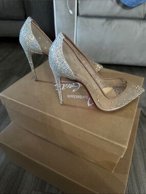Christian Louboutin Pale Pink Crystal-Embellished Pointed Flats